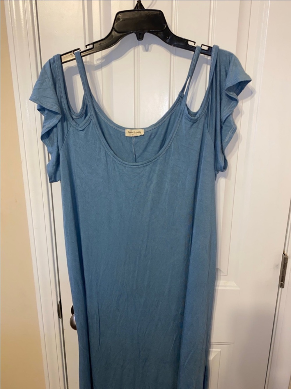 NWOT Cozy Living Blue Maxi Dress - Cold Shoulder Sleeves